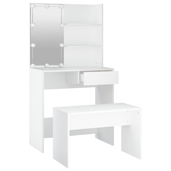 Taite Wooden Dressing Table Set In White With LED Lights