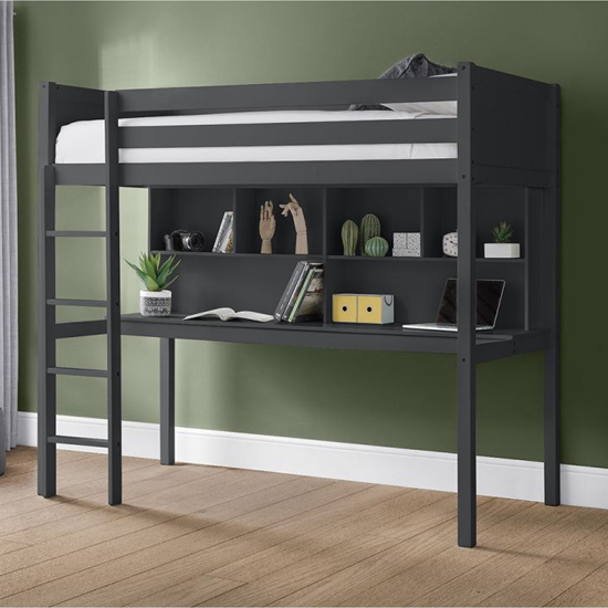 Photo of Takako wooden highsleeper bunk bed with desk in anthracite