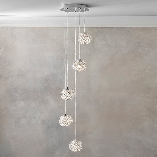 Product photograph of Talia 5 Lights Clear Crystal Ceiling Pendant Light In Chrome from Furniture in Fashion