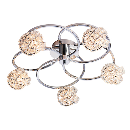 Talia 5 Lights Clear Crystal Semi Flush Ceiling Light In Chrome