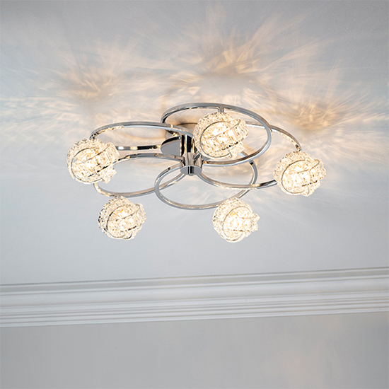 Talia 5 Lights Clear Crystal Semi Flush Ceiling Light In Chrome