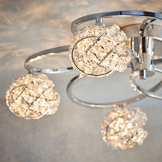 Talia 5 Lights Clear Crystal Semi Flush Ceiling Light In Chrome