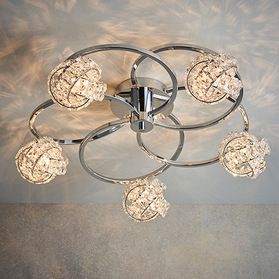 Product photograph of Talia 5 Lights Clear Crystal Semi Flush Ceiling Light In Chrome from Furniture in Fashion