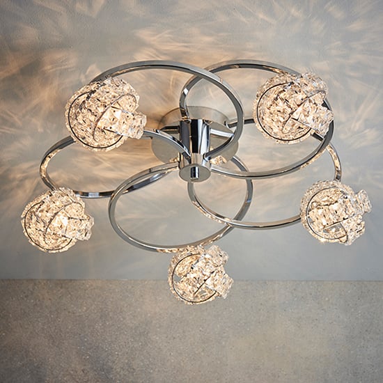 Product photograph of Talia 5 Lights Clear Crystal Semi Flush Ceiling Light In Chrome from Furniture in Fashion