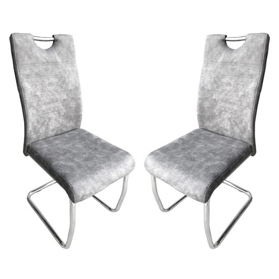 Teny Suede Effect Light Grey Fabric Dining Chairs In Pair Furniture