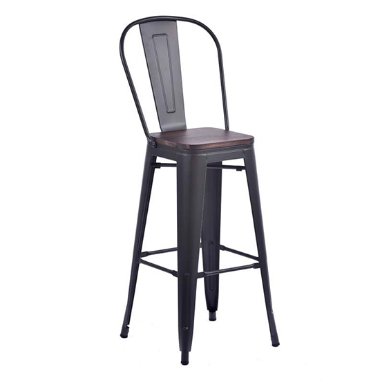Product photograph of Talli Metal High Bar Chair In Black With Timber Seat from Furniture in Fashion