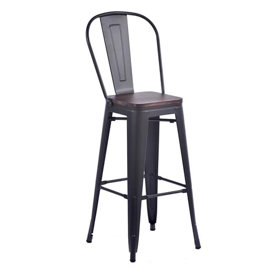 Talli Metal High Bar Chair In Gun Metal Grey With Timber Seat