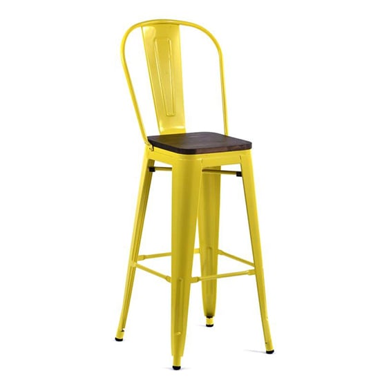 Read more about Talli metal high bar chair in yellow with timber seat