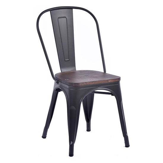 Talli Metal Side Chair In Black With Timber Seat
