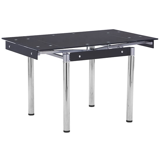 Photo of Tallis extending black glass dining table with chrome legs