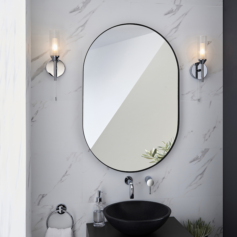Talo Clear Ribbed Glass Shade Bathroom Wall Light In Chrome