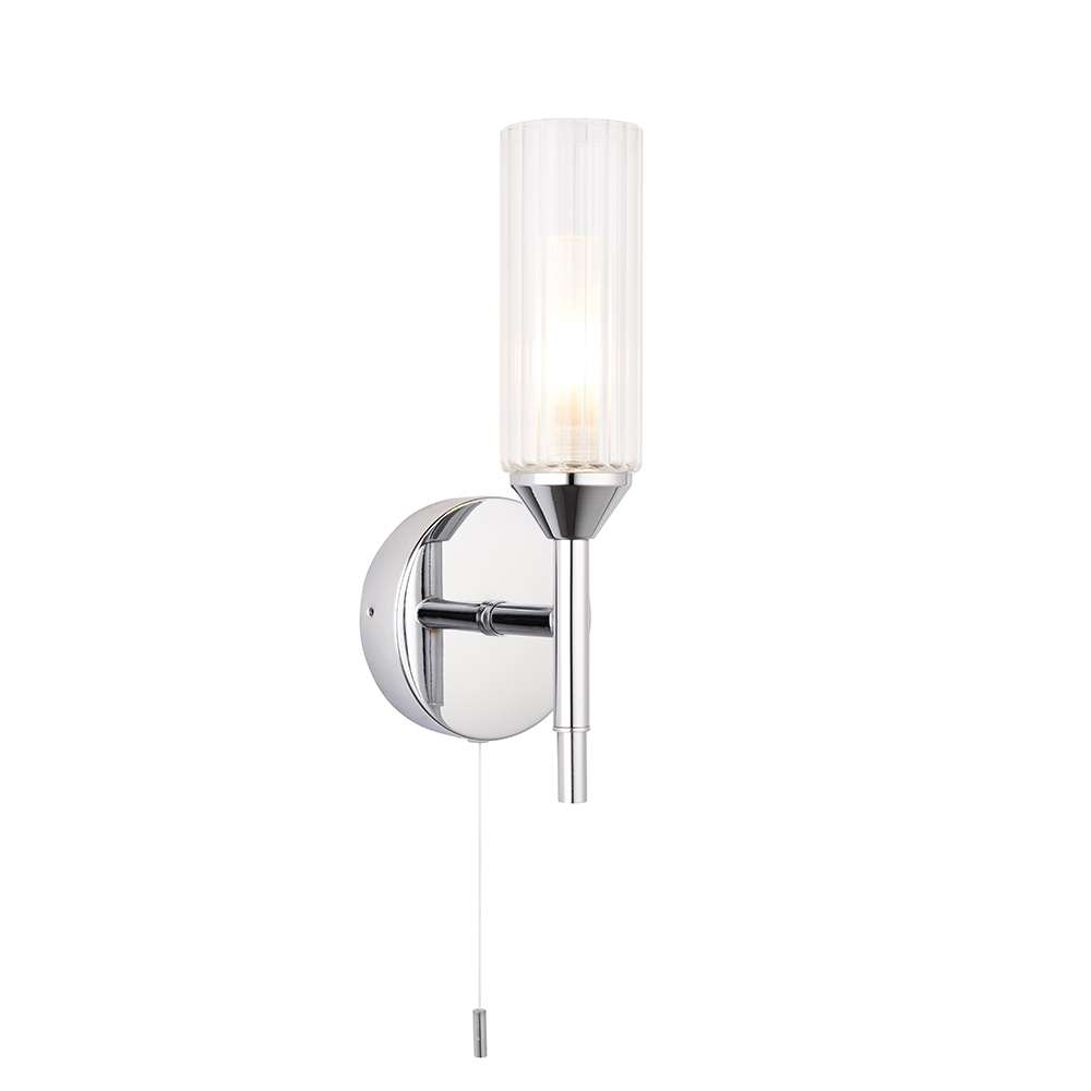 Talo Clear Ribbed Glass Shade Bathroom Wall Light In Chrome