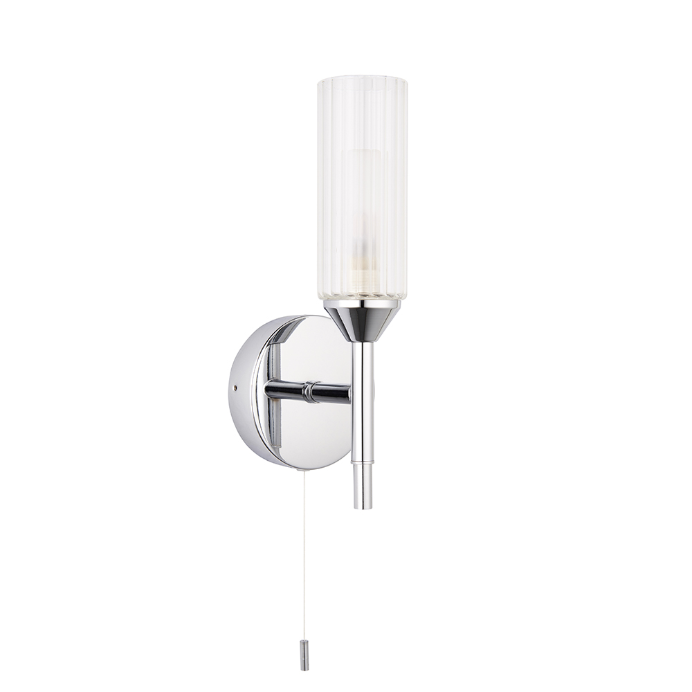 Talo Clear Ribbed Glass Shade Bathroom Wall Light In Chrome