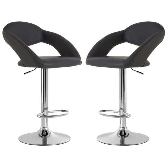 Talore Grey Faux Leather Bar Chairs With Chrome Base In A Pair_1