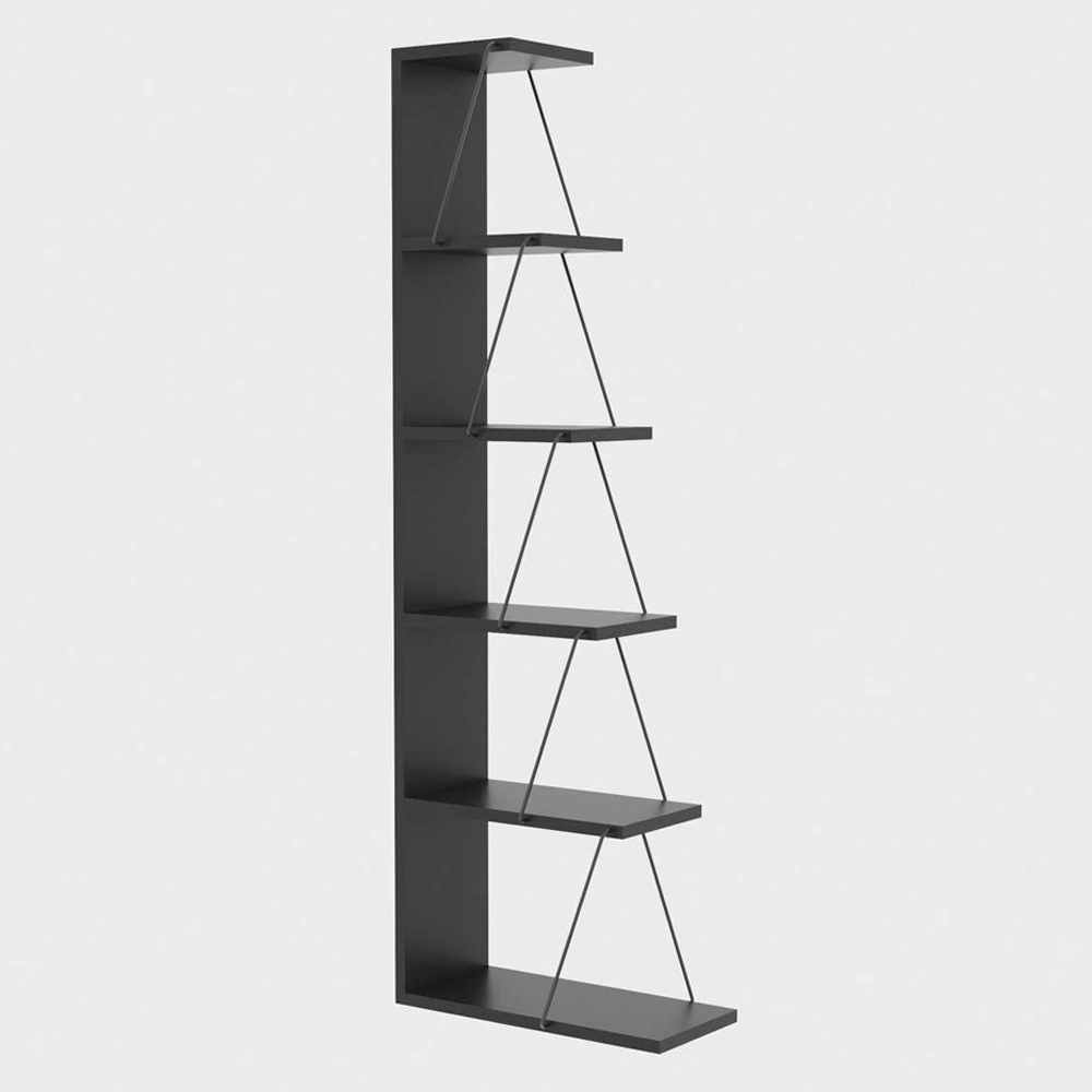 Talos Wooden Bookcase with Black Metal Frame in Anthracite