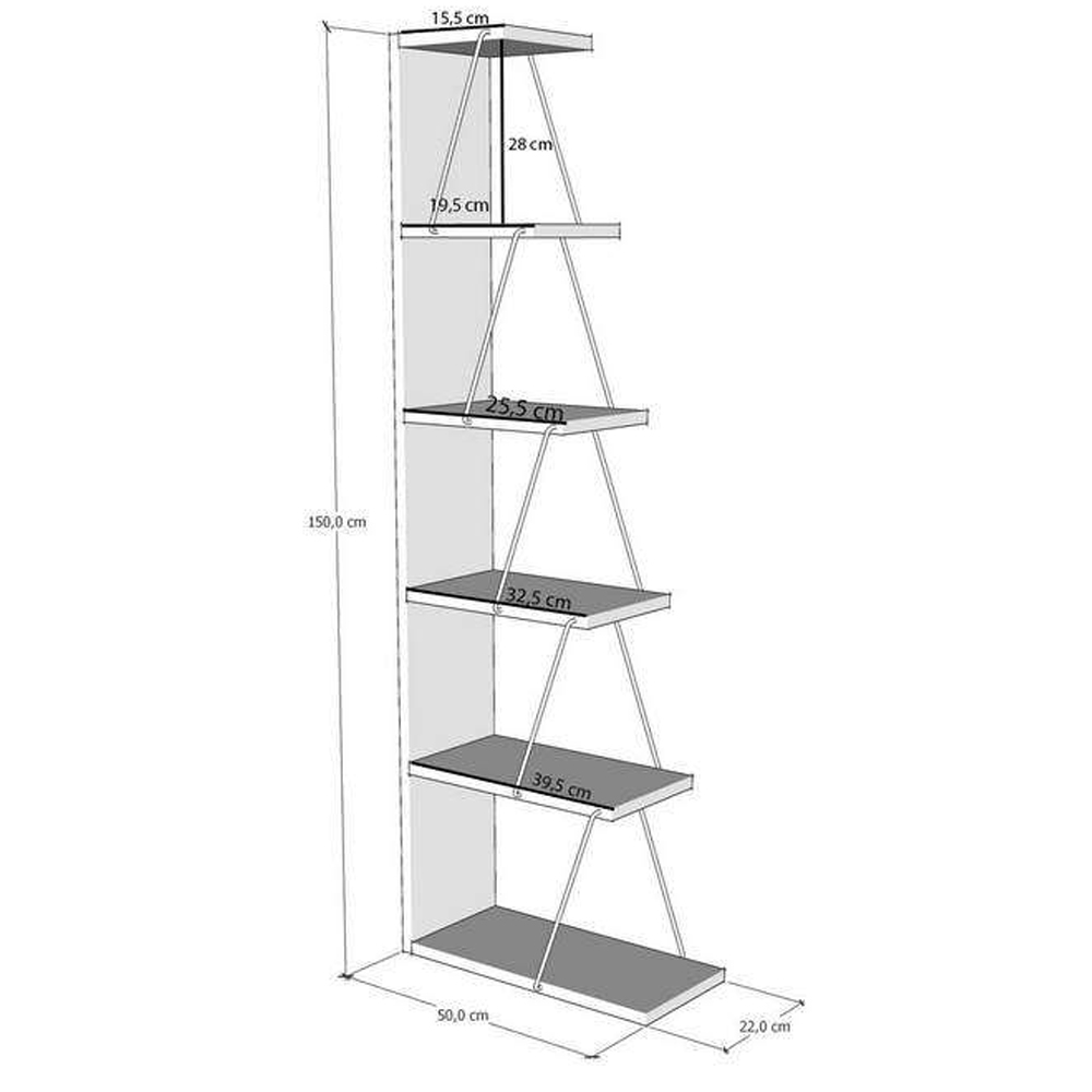 Talos Wooden Bookcase with Black Metal Frame in Anthracite