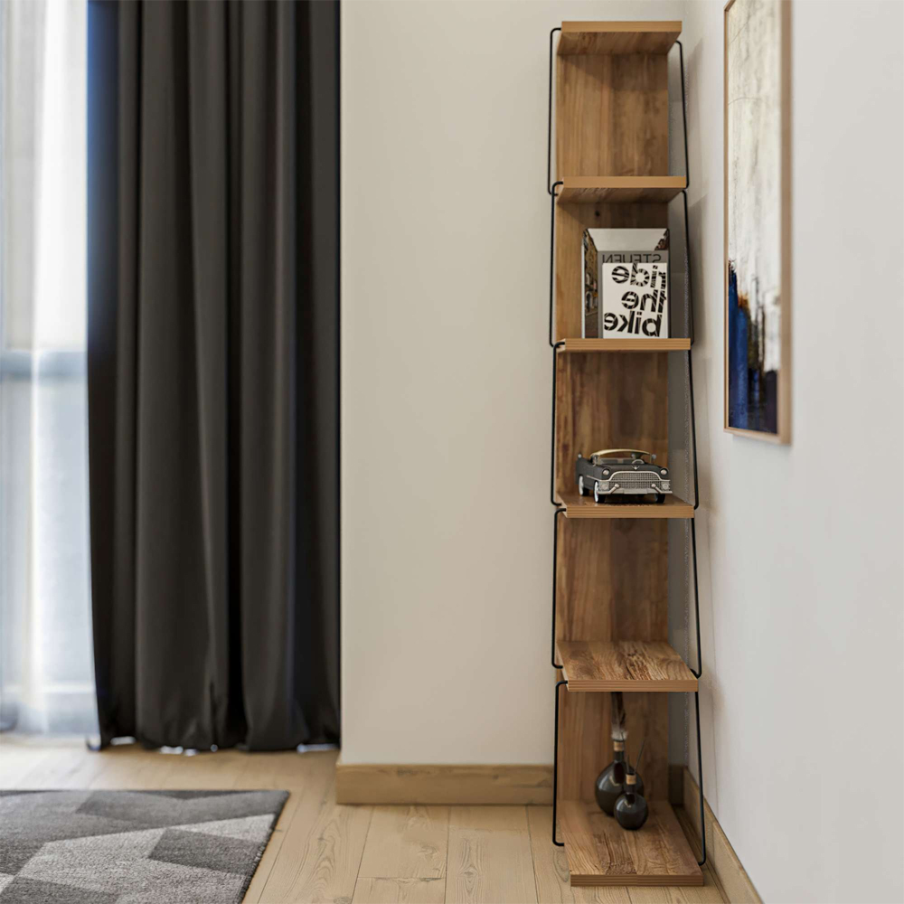 Talos Wooden Bookcase with Black Metal Frame in Pine