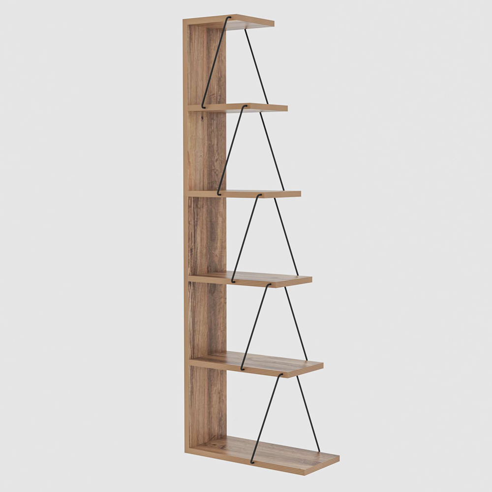 Talos Wooden Bookcase with Black Metal Frame in Pine