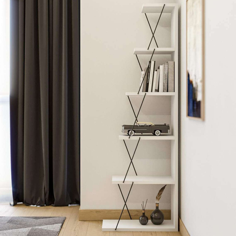 Talos Wooden Bookcase with Black Metal Frame in White