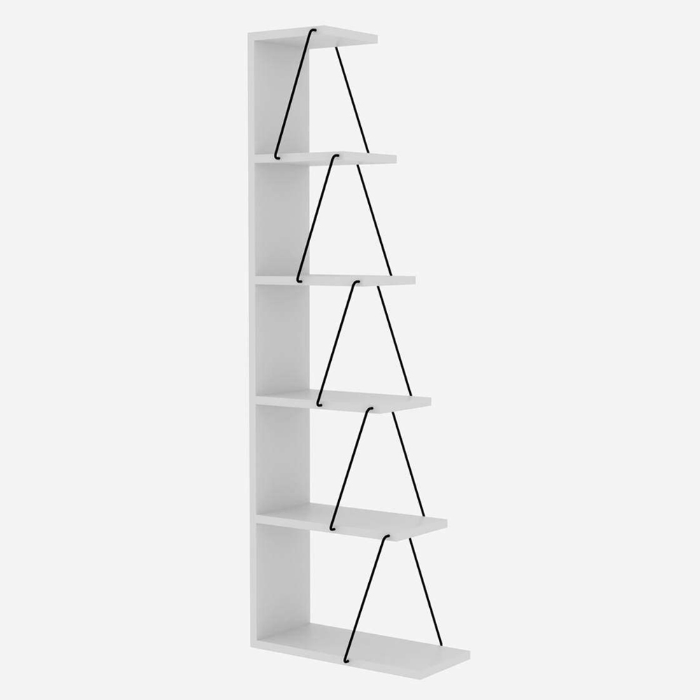 Talos Wooden Bookcase with Black Metal Frame in White