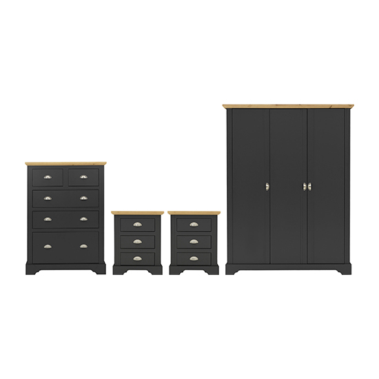 Product photograph of Talox Wooden 3 Doors Wardrobe Bedroom Set In Grey And Oak from Furniture in Fashion