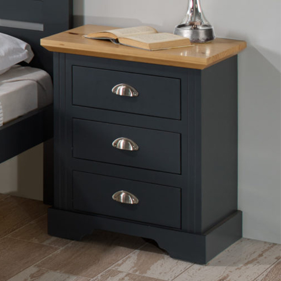 Read more about Talox wooden bedside cabinet with 3 drawers in grey and oak