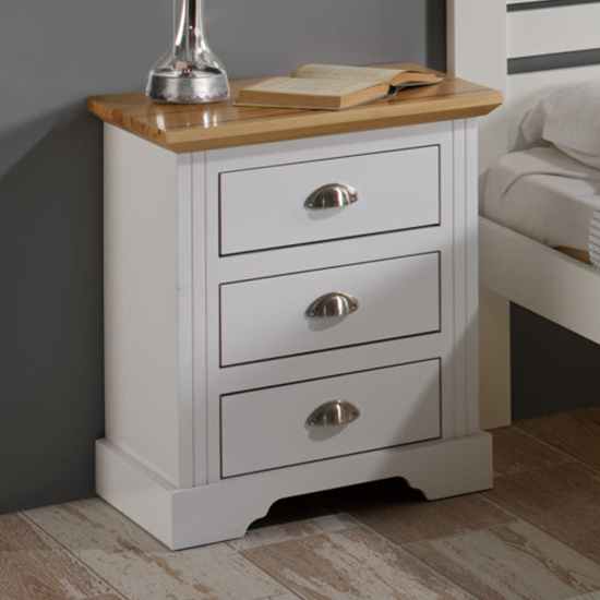 Read more about Talox wooden bedside cabinet with 3 drawers in white and oak