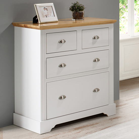 Product photograph of Talox Wooden Chest Of 4 Drawers In White And Oak from Furniture in Fashion