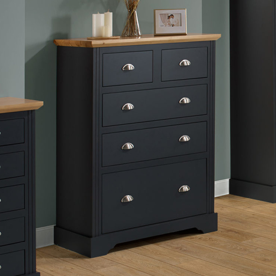 Read more about Talox wooden chest of 5 drawers in grey and oak