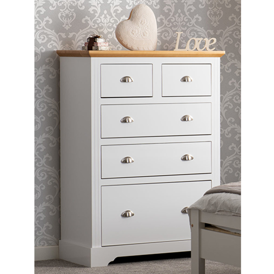 Read more about Talox wooden chest of 5 drawers in white and oak