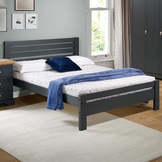 Talox Wooden Double Bed In Grey