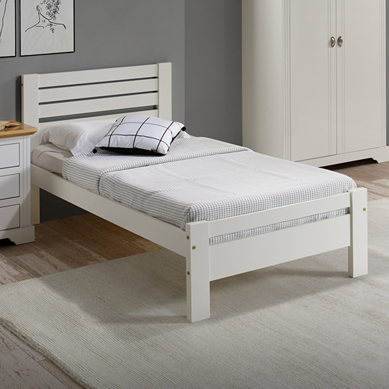 Read more about Talox wooden single bed in white