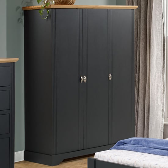 Product photograph of Talox Wooden Wardrobe With 3 Doors In Grey And Oak from Furniture in Fashion
