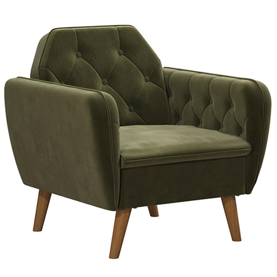 Taluka Velvet Armchair With Wooden Legs In Green