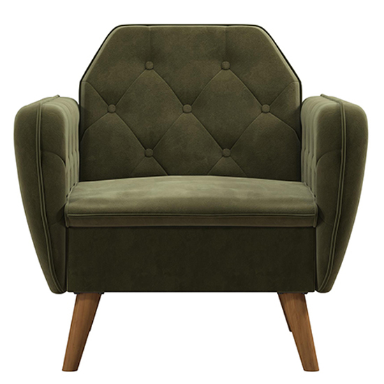 Taluka Velvet Armchair With Wooden Legs In Green