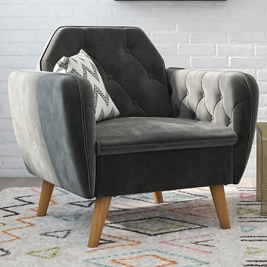 Read more about Taluka velvet armchair with wooden legs in grey