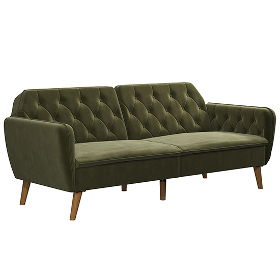 Taluka Velvet Sofa Bed With Wooden Legs In Green