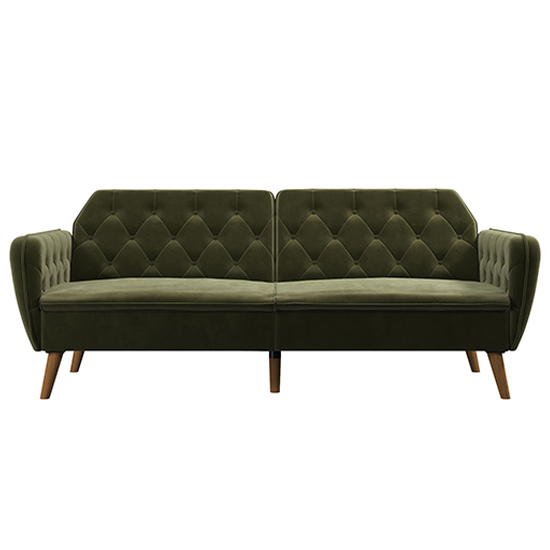 Taluka Velvet Sofa Bed With Wooden Legs In Green