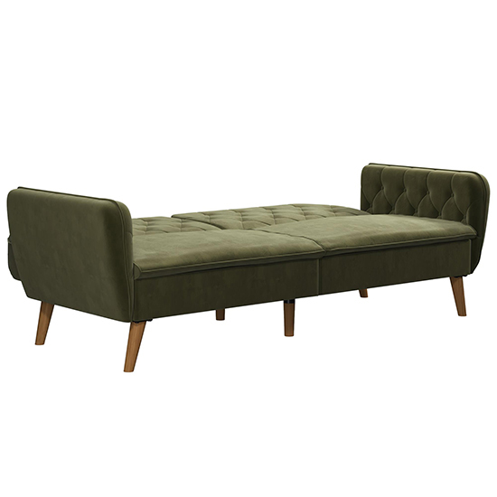 Taluka Velvet Sofa Bed With Wooden Legs In Green