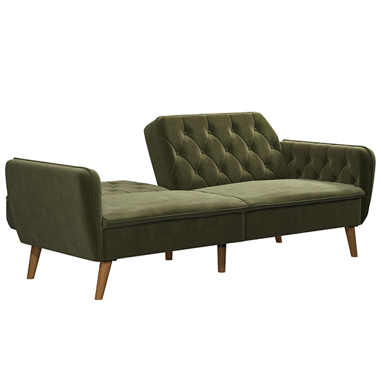 Taluka Velvet Sofa Bed With Wooden Legs In Green