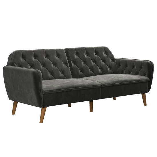 Taluka Velvet Sofa Bed With Wooden Legs In Grey