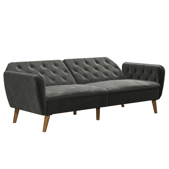 Taluka Velvet Sofa Bed With Wooden Legs In Grey