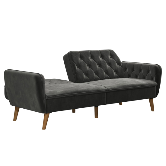 Taluka Velvet Sofa Bed With Wooden Legs In Grey
