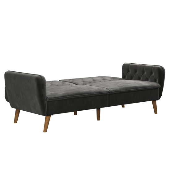 Taluka Velvet Sofa Bed With Wooden Legs In Grey
