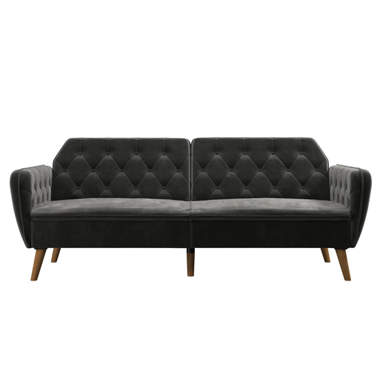Taluka Velvet Sofa Bed With Wooden Legs In Grey