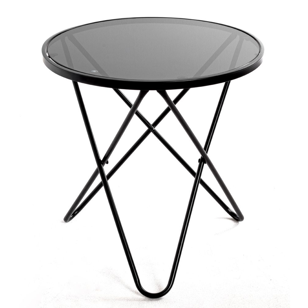 Tama Black Glass End Table With Steel Frame
