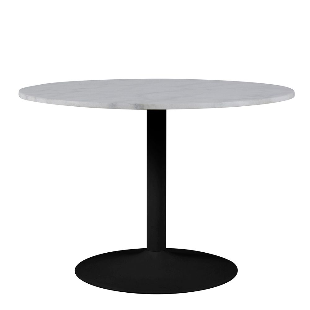 Tama White Marble Dining Table Round In Black Metal Base