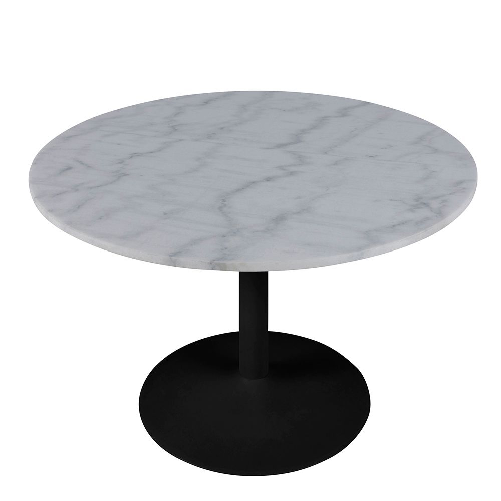 Tama White Marble Dining Table Round In Black Metal Base