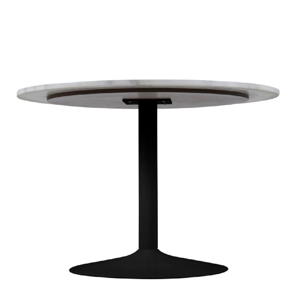 Tama White Marble Dining Table Round In Black Metal Base