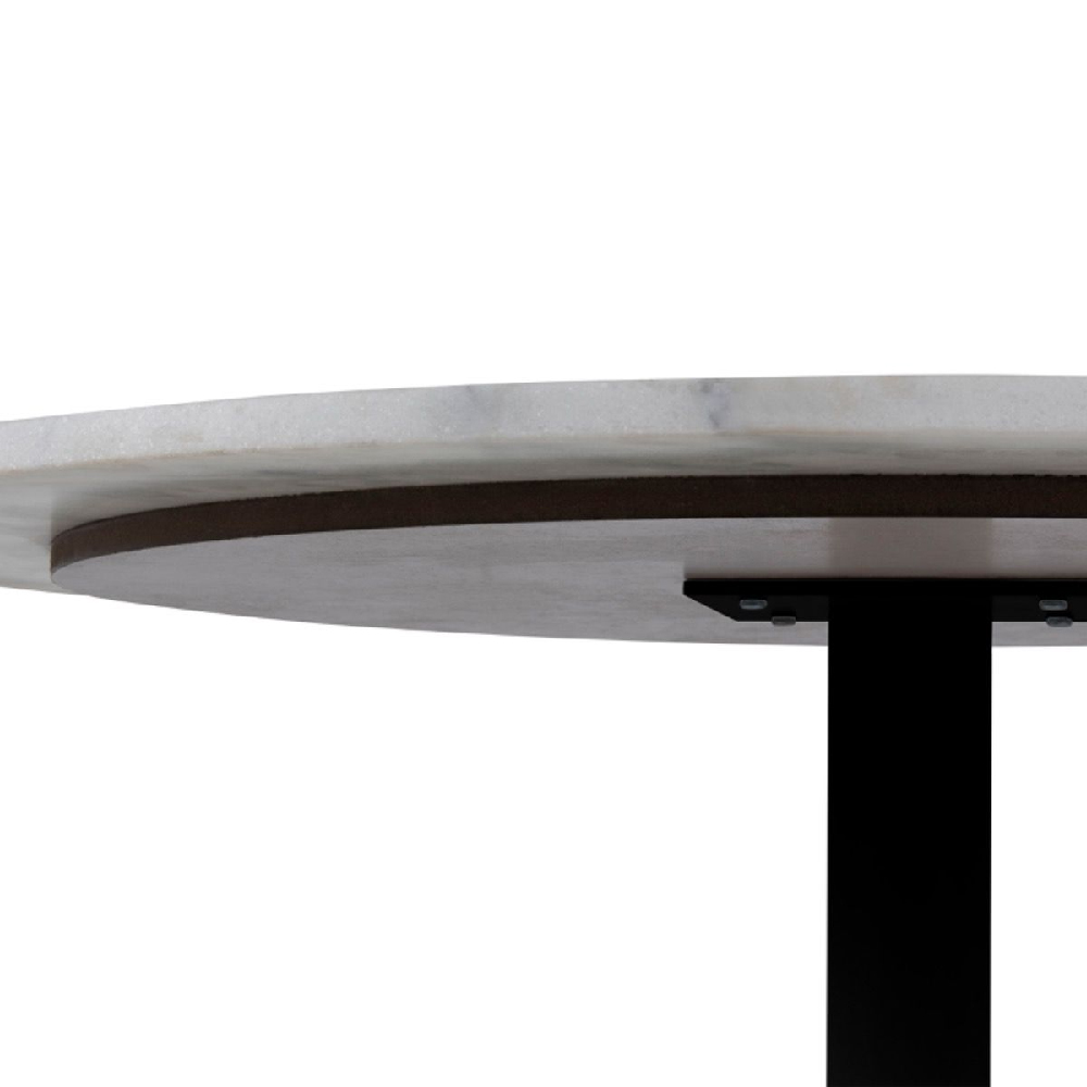 Tama White Marble Dining Table Round In Black Metal Base